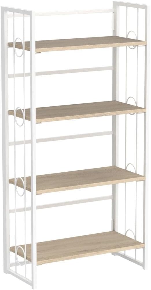 4NM No Assembly 4 Tiers Folding Bookshelf, 47.2" H Foldable Storage Shelves Vintage Bookcase