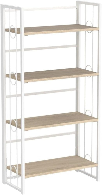 4NM No Assembly 4 Tiers Folding Bookshelf, 47.2" H Foldable Storage Shelves Vintage Bookcase