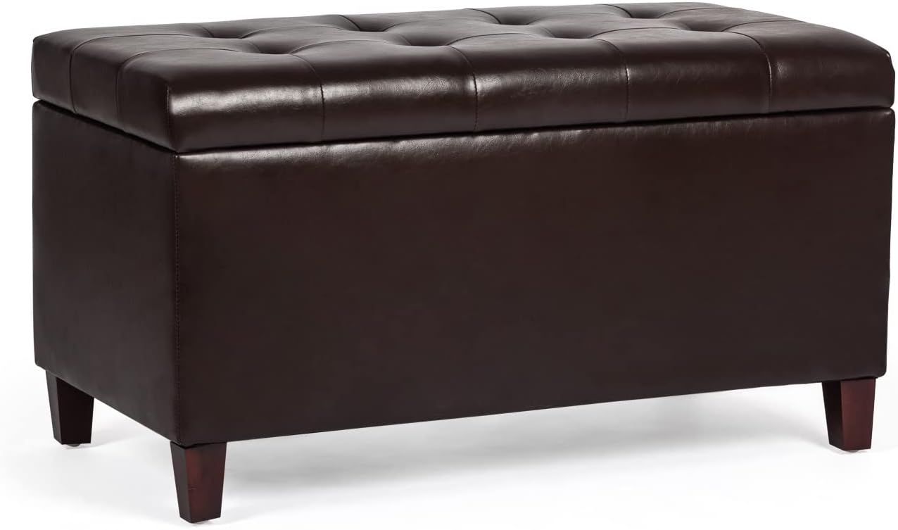 Asense Storage Ottoman Bench, Faux Leather Upholstered End of Bed Bench with Safety Hinge Wooden