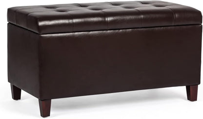 Asense Storage Ottoman Bench, Faux Leather Upholstered End of Bed Bench with Safety Hinge Wooden