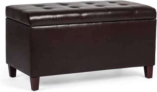 Asense Storage Ottoman Bench, Faux Leather Upholstered End of Bed Bench with Safety Hinge Wooden