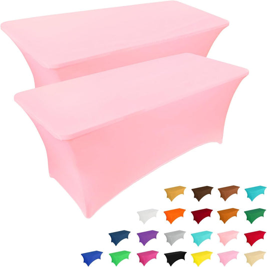 IVAPUPU 2 Pack 8FT Table Cloth for Rectangular Fitted Events Stretch Pink Table Covers Washable