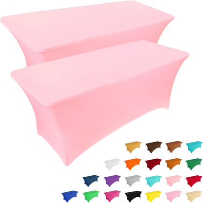 IVAPUPU 2 Pack 6FT Table Cloth for Rectangular Fitted Events Stretch Pink Table Covers Washable