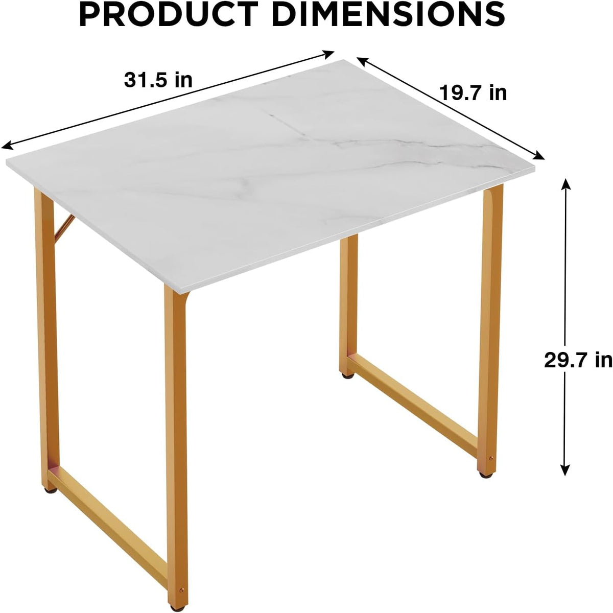 PayLessHere | 32 Inch Computer Desk | White Gold | Office Desk with Metal Frame, Adjustable Feet |