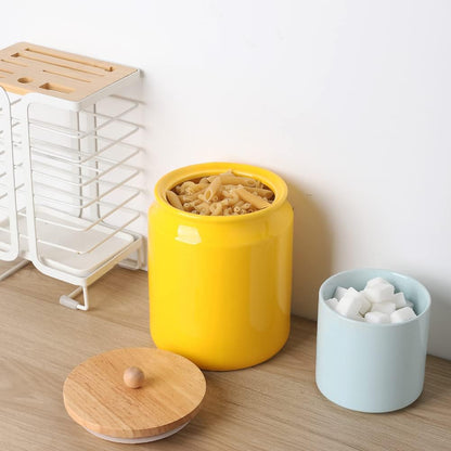 Sweejar Ceramic Kitchen Canisters, 28 FLOZ Porcelain Food Storage Jar with Airtight Seal Wooden
