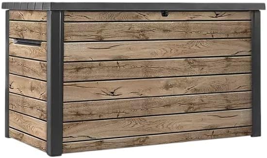 Outdoor Storage Box, Wood-Look Resin Deck Container, Indoor/Outdoor Storage, Ash Wood Brown (230