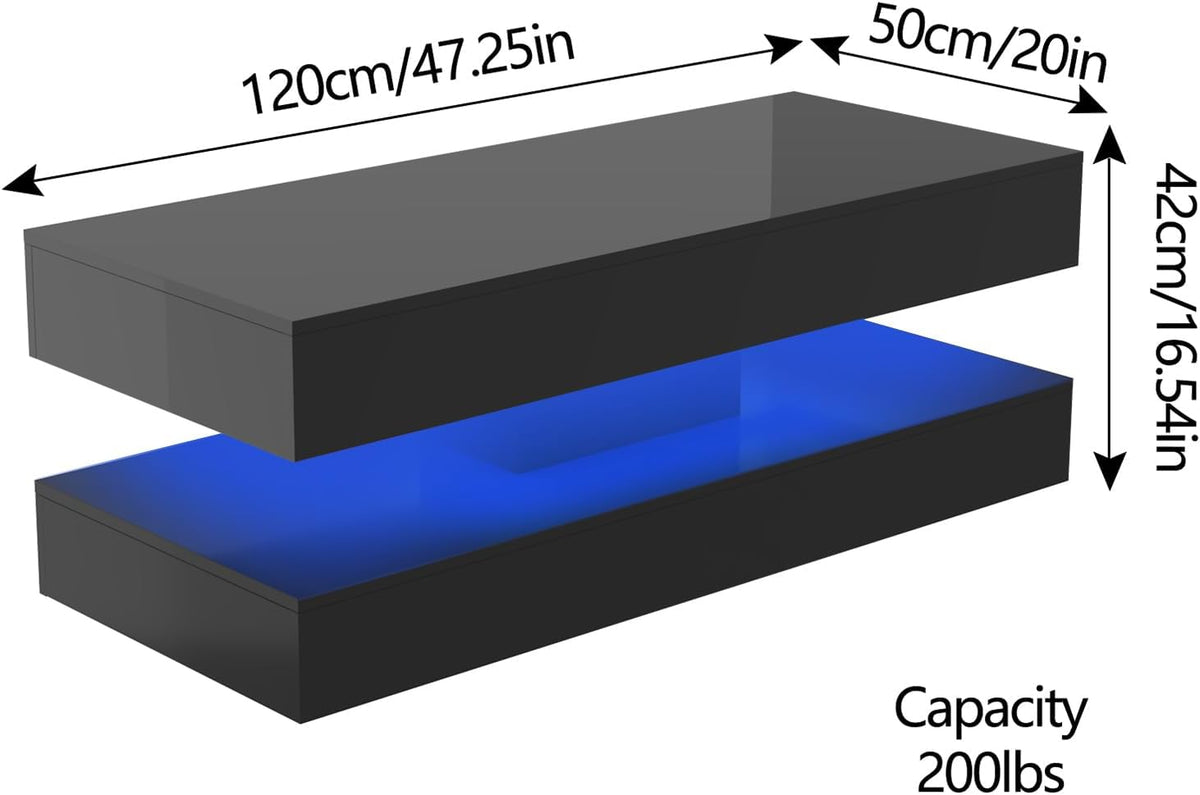 Uspeedy 47.3IN High Glossy LED Coffee Table,Modern Coffee Tables for Living Room,Living Rooms