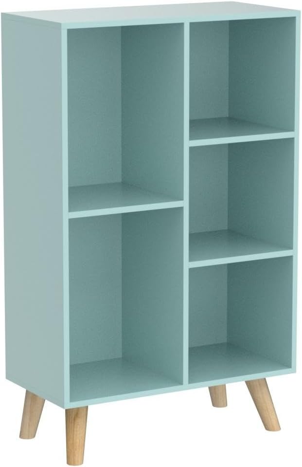 IOTXY Wooden Open Shelf Bookcase - 3-Tier Floorstanding Display Cabinet Rack with Legs, 5 Cubes