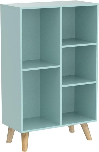 IOTXY Wooden Open Shelf Bookcase - 3-Tier Floorstanding Display Cabinet Rack with Legs, 5 Cubes