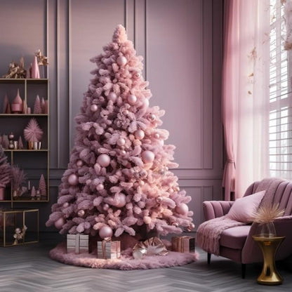 AOGU 36 Inch Faux Fur Christmas Tree Skirt Pink Plush Skirt for Merry Christmas Party Christmas