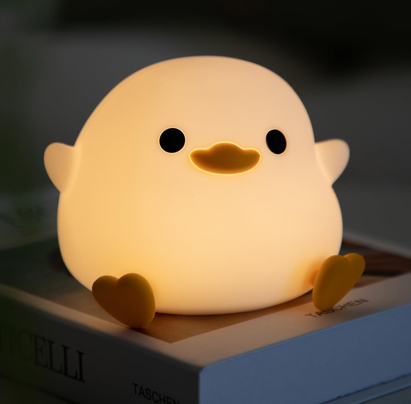 HAPPYBAG Cute Pea Duck Night Light,Duck Lamp,2 Levels Dimmable Silicone Ducky Light,LED Squishy