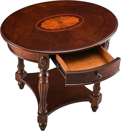 MODERION Solid Wood End Table with Drawer, Oval Sofa Side Table, Storage Shelf, Living Room Corner