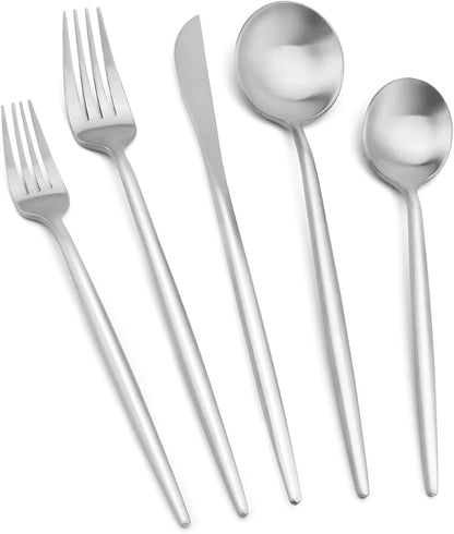 Matte Silverware Set, Vanys 20 Piece Stainless Steel Cutlery Flatware Set, Kitchen Utensil Sets for