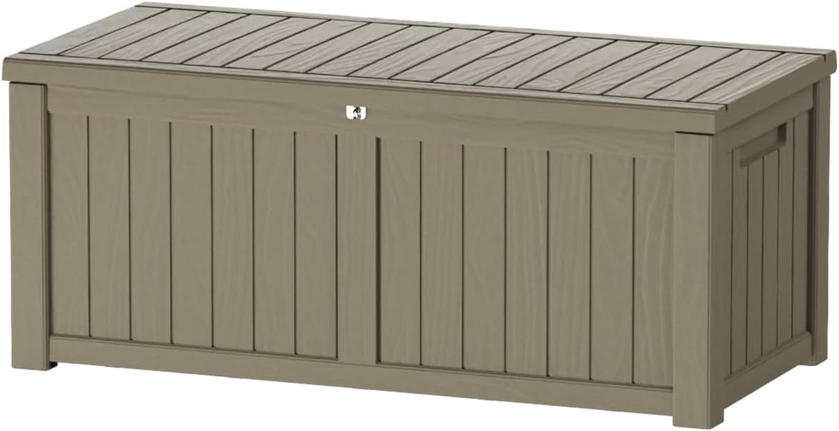 150 Gallon Outdoor Storage Box Waterproof Lockable Resin Deck Box Large, Patio Storage Bin for Pool