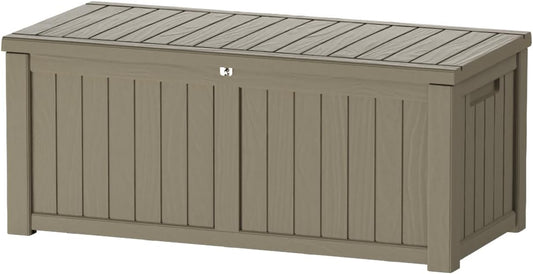 150 Gallon Outdoor Storage Box Waterproof Lockable Resin Deck Box Large, Patio Storage Bin for Pool