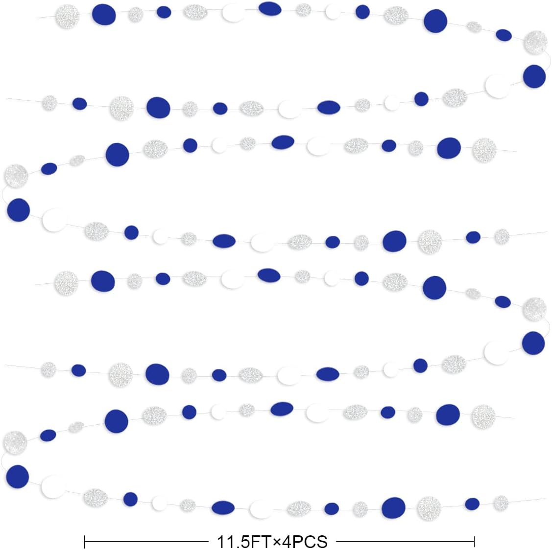 46 Feet Navy Blue White and Silver Circle Dots Garland Royal Blue Hanging Paper Polka Dots Streamer