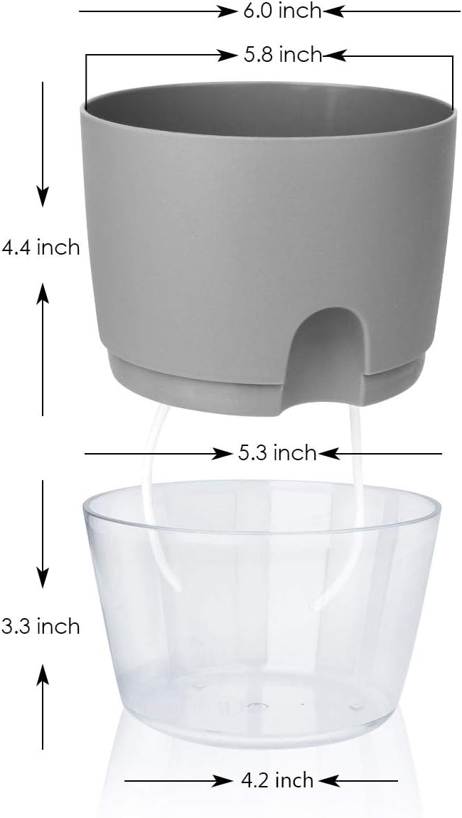 Vanavazon 6 Inch Self Watering Planter Pots for Indoor Plants, 3 Pack African Violet Pots with Wick