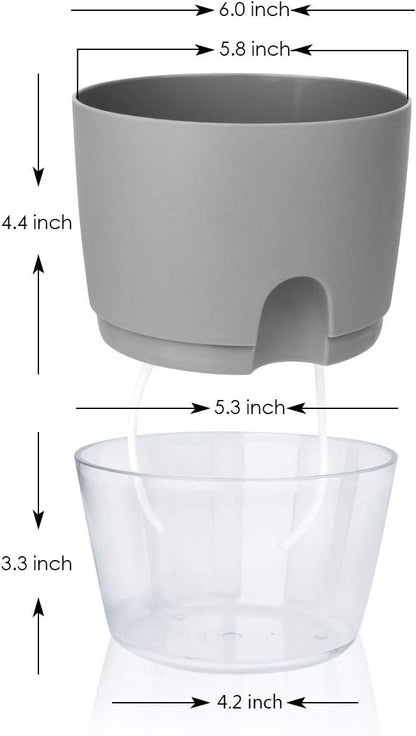 Vanavazon 6 Inch Self Watering Planter Pots for Indoor Plants, 3 Pack African Violet Pots with Wick