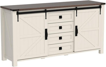 T4TREAM 60'' Farmhouse Dresser Chests for Bedroom w/4 Drawers & Sliding Barn Doors, Tall Chest of