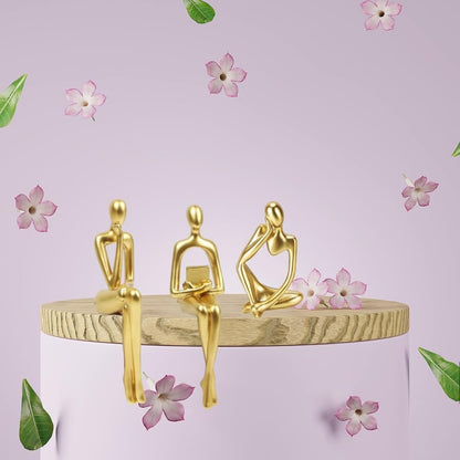 Gold Home Decor Thinker Statue Accents, Set of 3 Thinker Sculptures Office Decor Modern Abstract