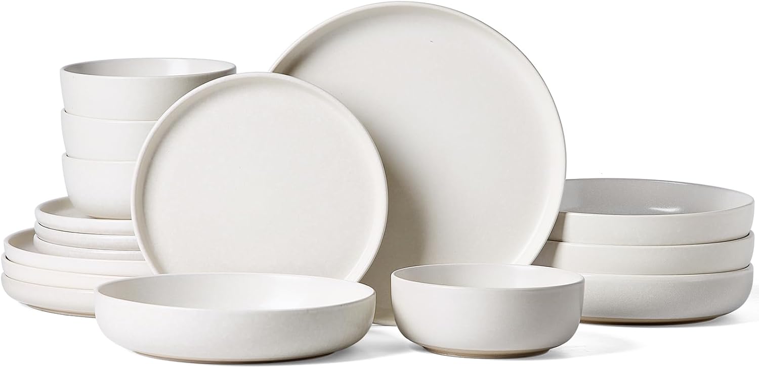 Famiware Milkyway Stoneware Dinnerware Sets with Pasta Bowls, Service for 4 (16 Pieces), Reactive