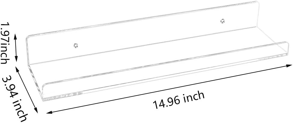 Weiai Clear Acrylic Shelf 15" Invisible Floating Wall Ledge Bookshelf, Kids Book Display Shelves