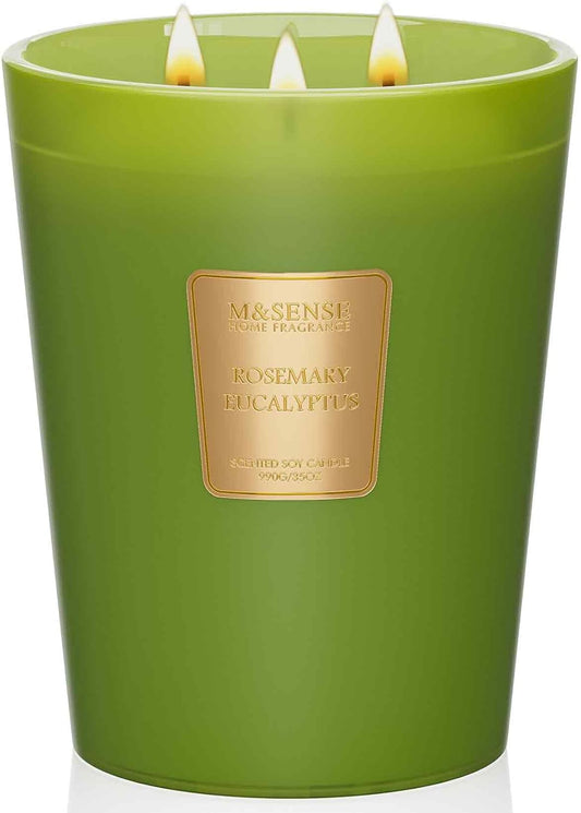 M&SENSE Rosemary Eucalyptus Scented Candle 35oz 150H Burn Time Long Lasting, 3-Wick Natural