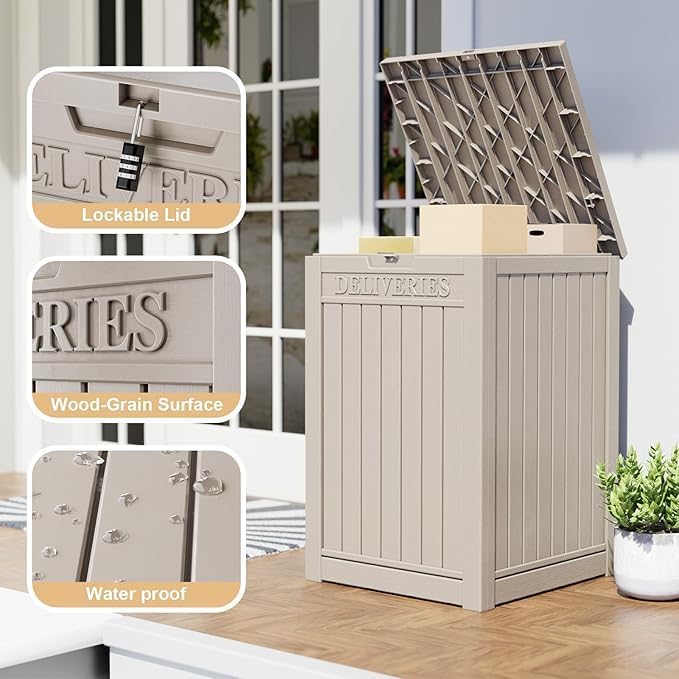 DRATO 48 Gallon Package Delivery Box, Large Lockable Storage Box, Double-Wall Resin Outdoor Package