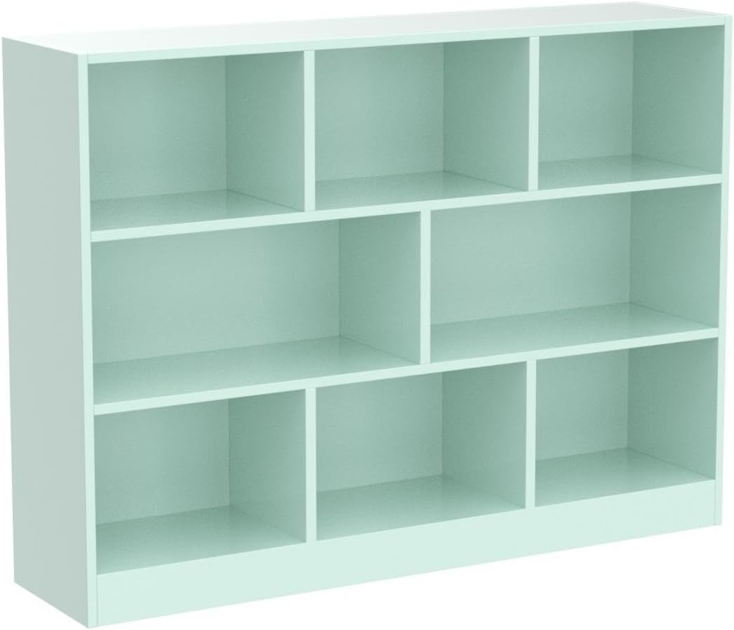 IOTXY Open Shelf Low Bookcase - Wooden 3-Tier Floor Standing Display Cabinet Organizer with Base, 8