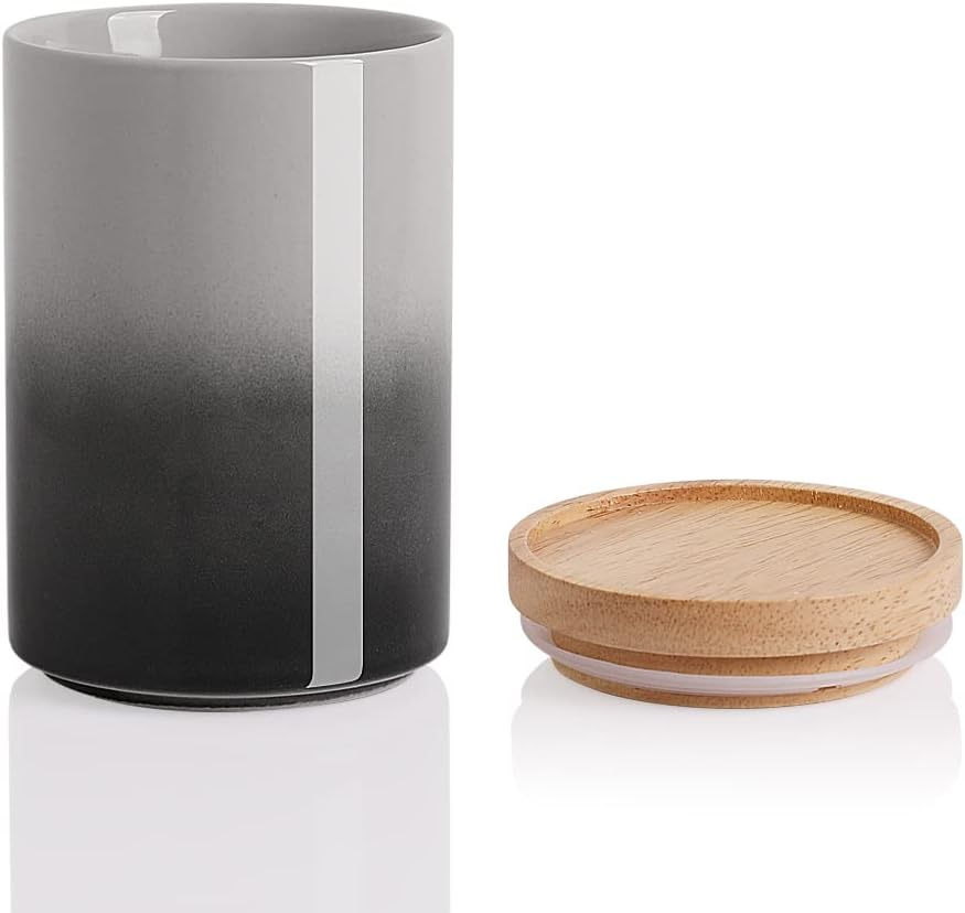 Sweejar Ceramic Food Storage Jar, Stackable Kitchen Canisters, Containers with Airtight Seal Wooden