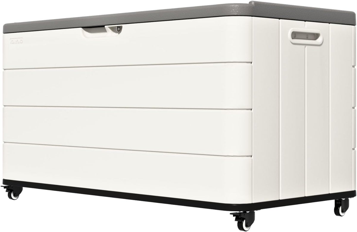 ZZM 110 Gallon Outdoor Deck Box with Wheels, Waterproof Resin Storage Cabinet for Patio