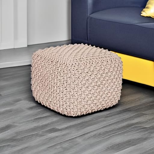 BIRDROCK HOME Square Pouf Ottoman | Cotton Braided Foot Stool with Bean Bag Filling | Boho Foot