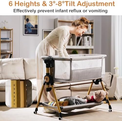 3 in 1 Baby Bassinet,Bedside/Rocking Bassinet for Baby,Bedside Crib with Lockable Wheels,Waterproof