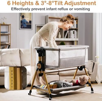 3 in 1 Baby Bassinet,Bedside/Rocking Bassinet for Baby,Bedside Crib with Lockable Wheels,Waterproof
