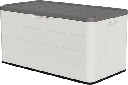 100 Gallon Plus Resin Deck Box, Waterproof Outdoor Storage Bin for Patio Furniture, Pool
