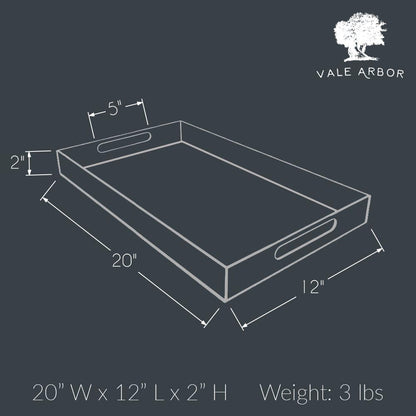 Clear Acrylic Serving Tray for Vanity, Bathroom, Ottoman, Desk and Décor with Handles (Rectangle