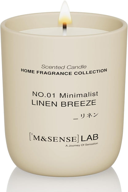 M&SENSE Natural Soy Candle| Linen Breeze | 5.3 oz | Minimalist Scented Candle for Relaxation