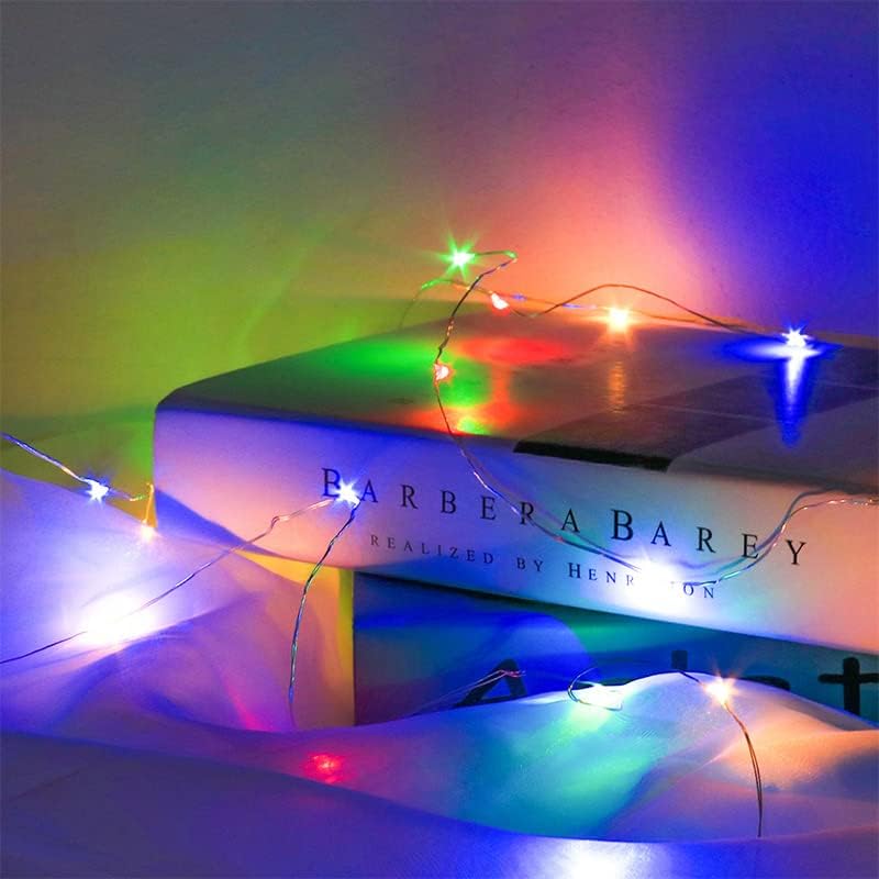 2 x Fairy Lights Battery Operated, Silver Wire Chains 8 Mode 5M 50 LEDs Timer String Lights with
