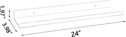 Weiai Clear Acrylic Floating Shelves 24 inches, Wall Bookshelf for Kids, Transparent Book Shelf