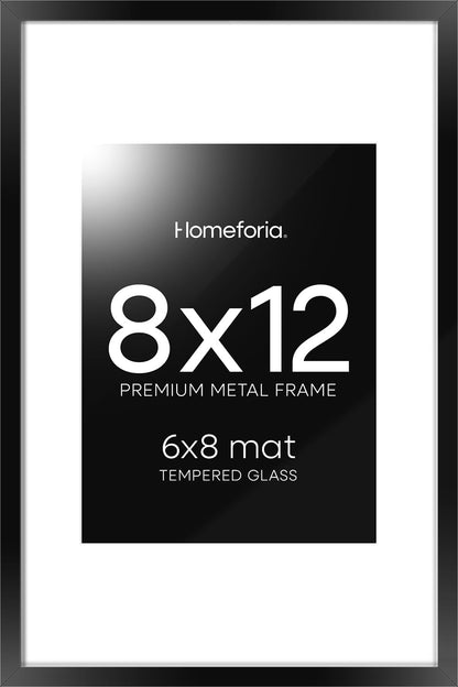 Homeforia 8x12 Picture Frame Black, High End Metal 8 x 12 Poster Frames with Mat 6 by 8 for Photo