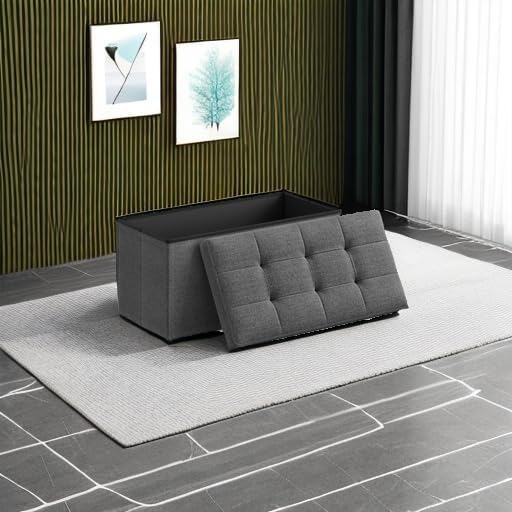 SONGMICS MAZIE Collection - 30 Inches Folding Storage Ottoman Bench, Ottoman Foot Rest, End of Bed