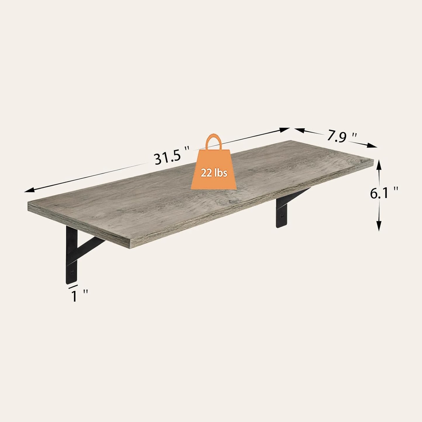 DINZI LVJ Long Shelf, 31.5 Inch Large Wall Mounted Shelves Set of 2, Easy-to-Install, Display