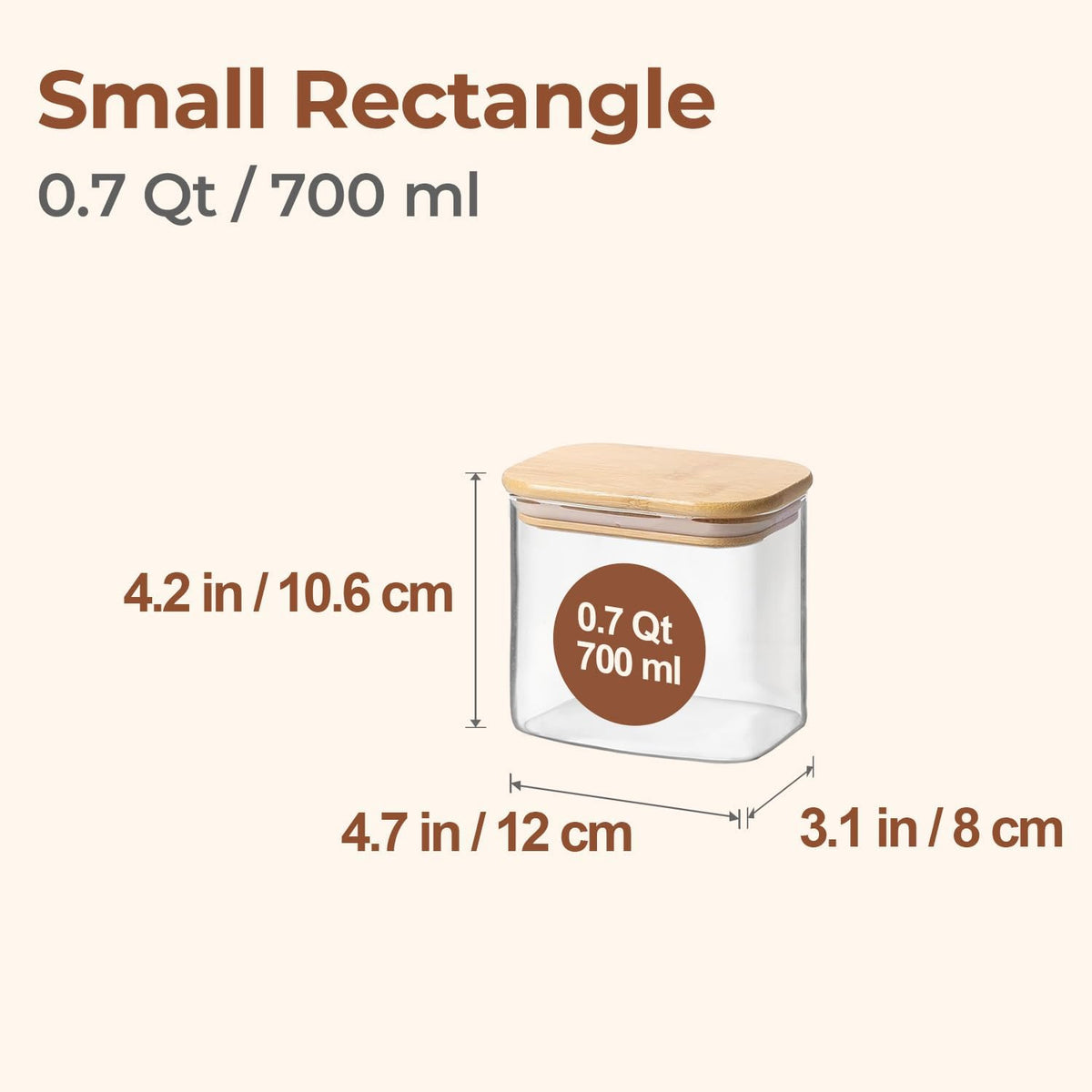 ComSaf 0.7 Qt Rectangle Glass Storage Containers with Lids, Glass Jars with Bamboo Lids, Clear Food