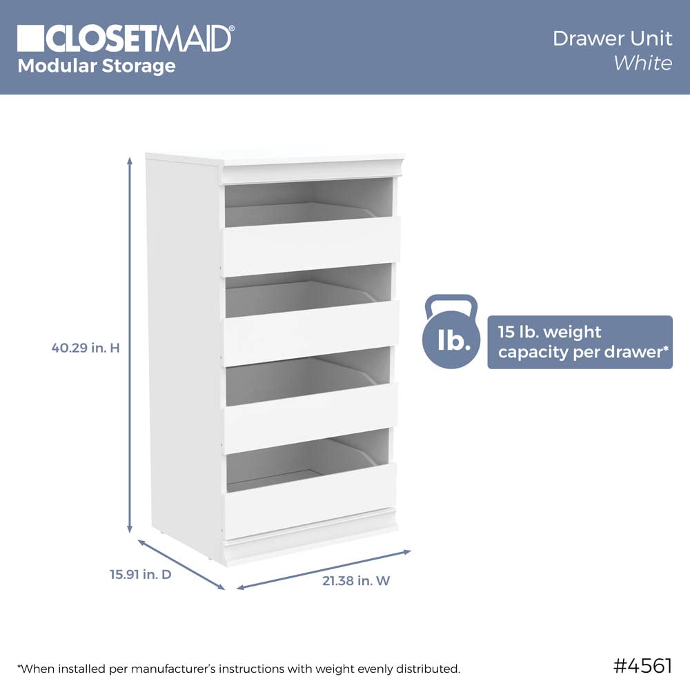 ClosetMaid Modular Storage Unit with 4 Drawers, Wood Closet Organizer, Stacking, Full Backer