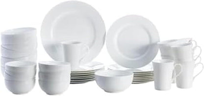 Mikasa Delray 40-Piece White Dinnerware Set, Service for 8, Durable Porcelain Plates, Bowls, and