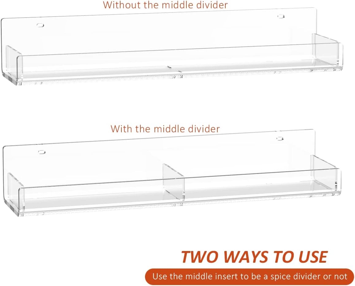 Acrylic Wall Spice Rack Organizer, Seasoning Rack Shelf Organizer, Clear Wall Mounted Spice Rack