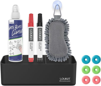 LOUKin Magnetic and Adhesive Marker Holder, Dry Erase Accessory Tray Set (Includes 1 Eraser, 1