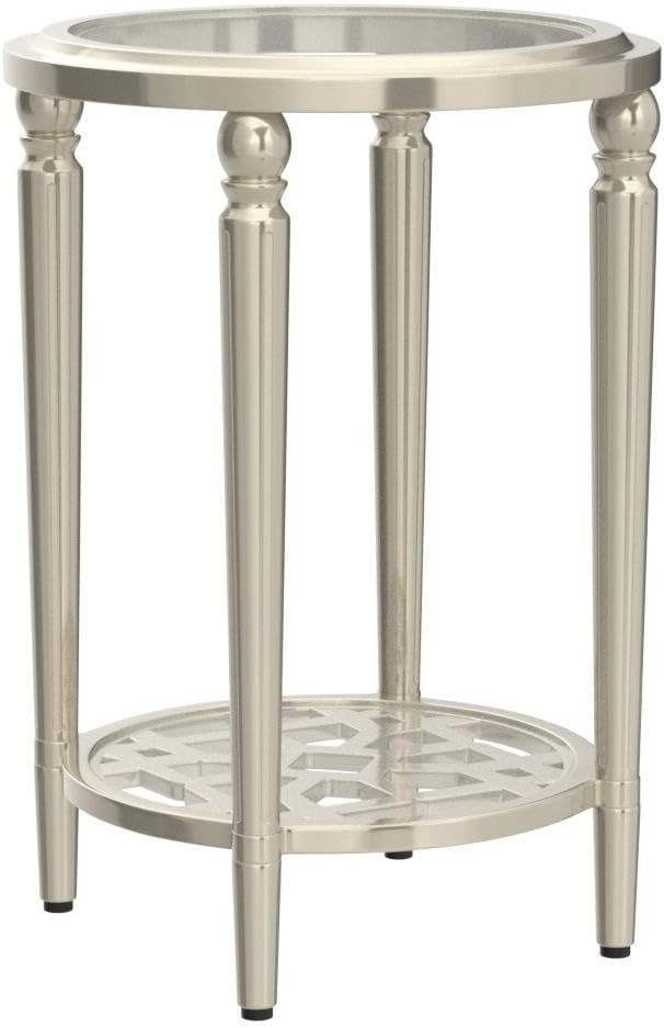 COSIEST Set of 2 Modern Round End Table, 2-Tier Glass Side Table with Glass Tabletop, Wood Accent
