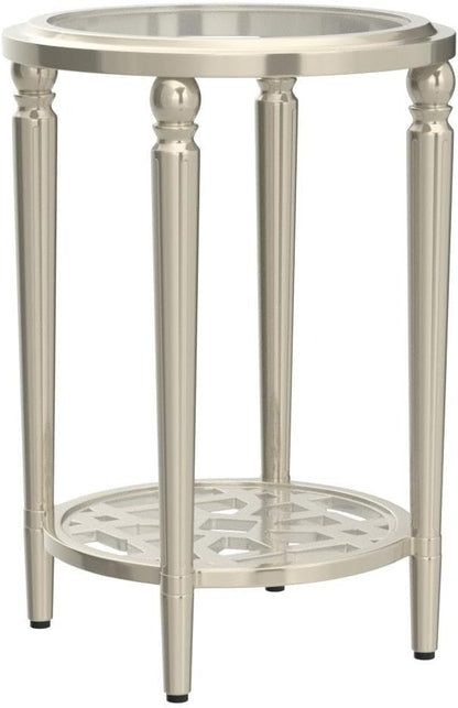 COSIEST Set of 2 Modern Round End Table, 2-Tier Glass Side Table with Glass Tabletop, Wood Accent