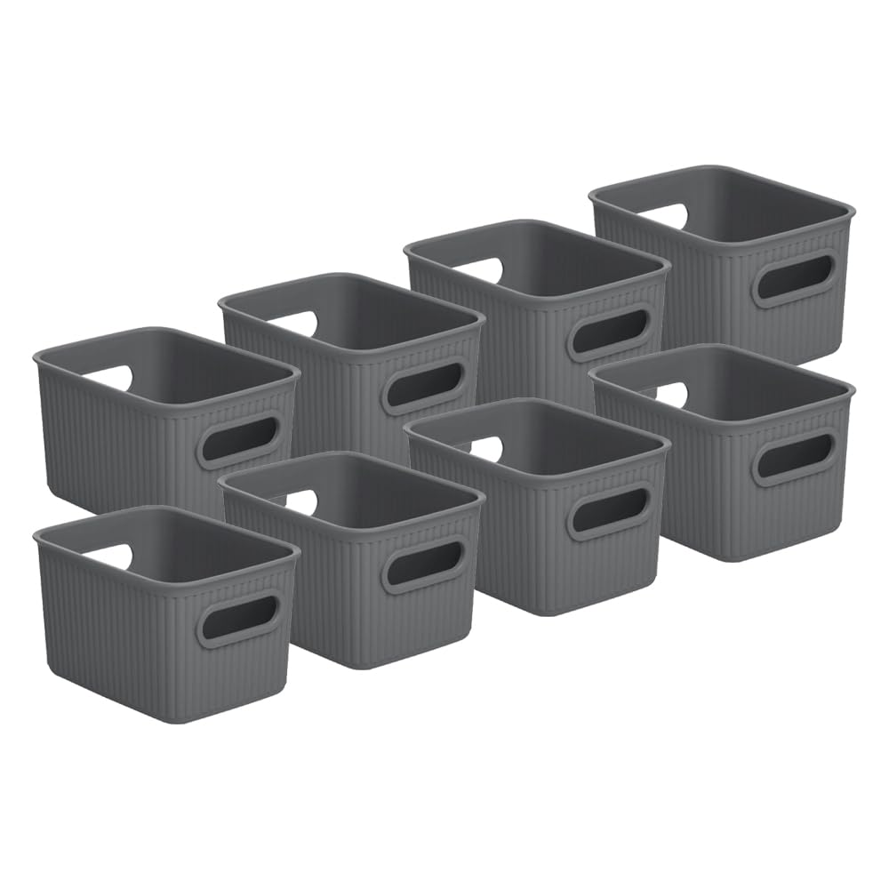 Superio Decorative Plastic Basket Open Home Storage Bins Organizer Baskets, Small, Grey (8 Pack)
